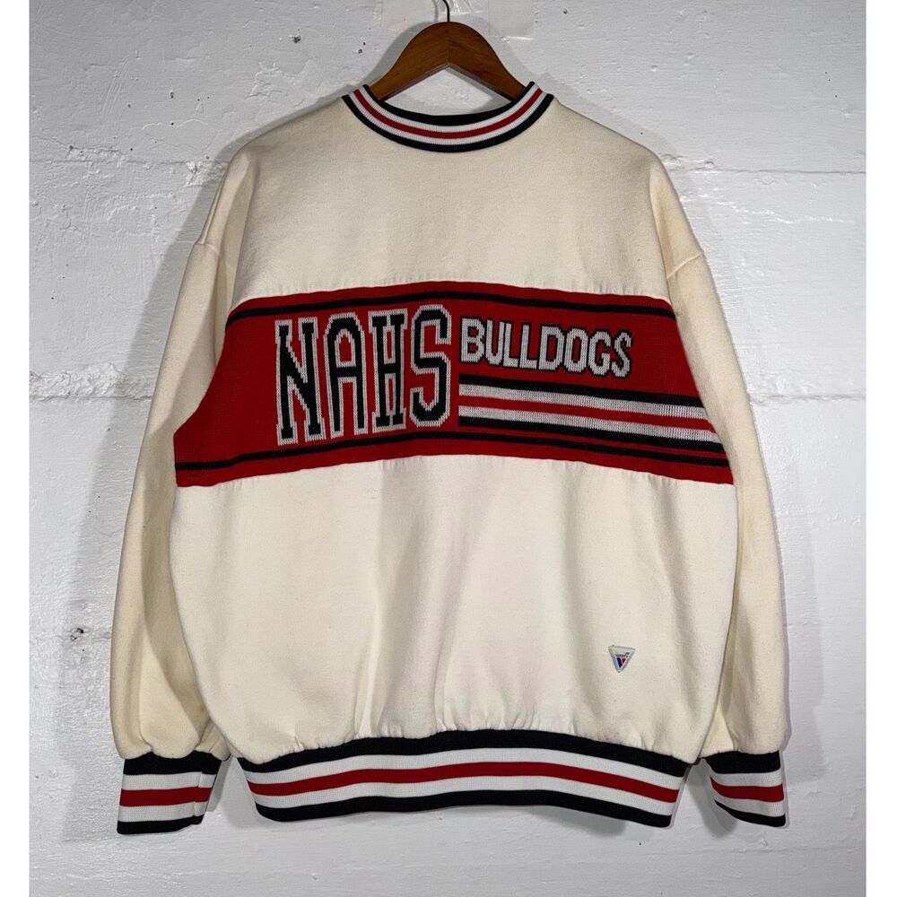 Vintage Varsity Bulldogs Crewneck USA Made Red White Black NAHS XL 80s 90s